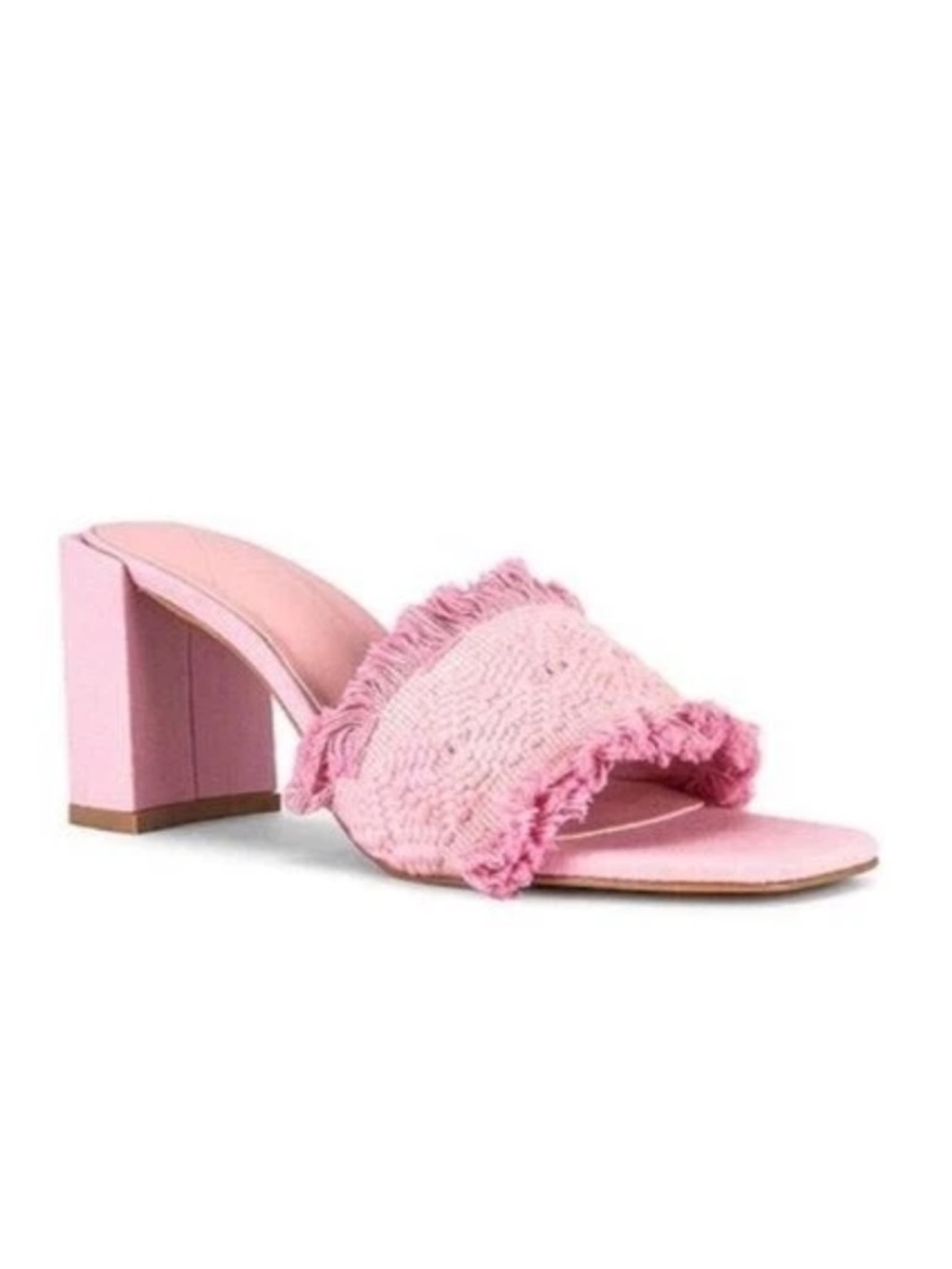 Sol Sana St. Camilla Peach Pink Fringed Slides Mules shoes heels Revolve 40 10